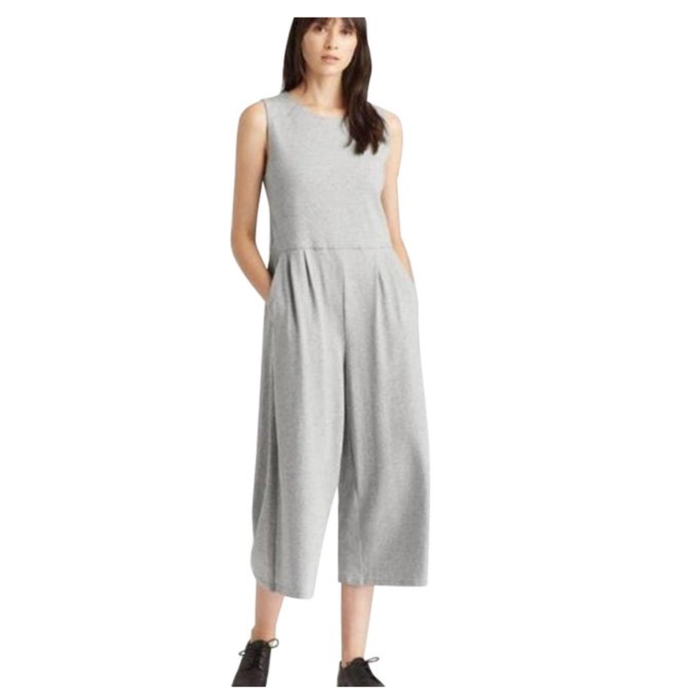 Eileen Fisher Speckled Organic Cotton Jumpsuit in Moon Gray size Medium